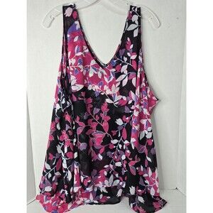 Lane Bryant Women's Size 28 Tank Black Floral Sleeveless V-Neck